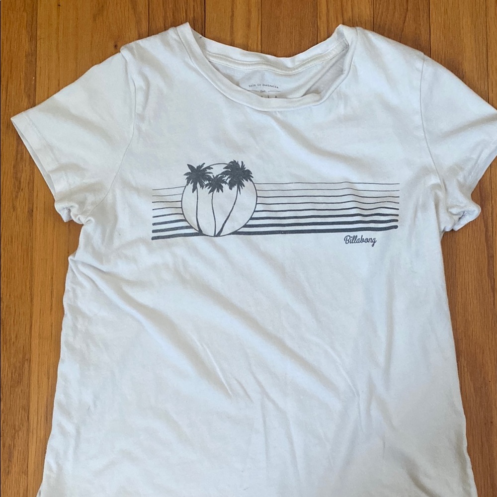 Billabong White Graphic Tee with Palm Tree Design